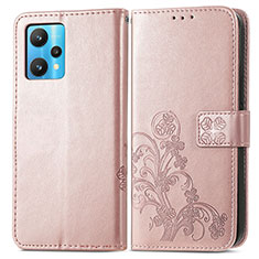 Coque Portefeuille Fleurs Livre Cuir Etui Clapet pour Realme 9 4G Or Rose