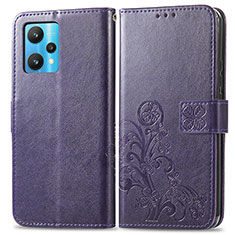 Coque Portefeuille Fleurs Livre Cuir Etui Clapet pour Realme 9 4G Violet