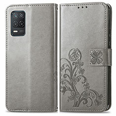 Coque Portefeuille Fleurs Livre Cuir Etui Clapet pour Realme 9 5G India Gris