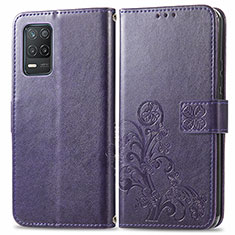 Coque Portefeuille Fleurs Livre Cuir Etui Clapet pour Realme 9 5G India Violet