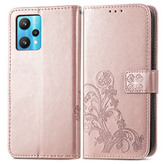 Coque Portefeuille Fleurs Livre Cuir Etui Clapet pour Realme 9 5G Or Rose