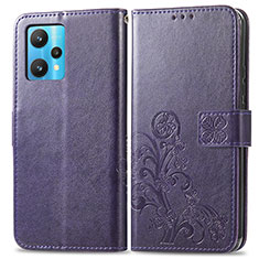 Coque Portefeuille Fleurs Livre Cuir Etui Clapet pour Realme 9 5G Violet