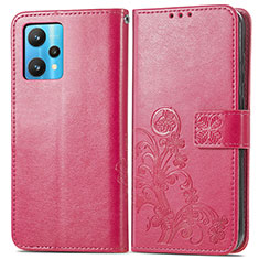 Coque Portefeuille Fleurs Livre Cuir Etui Clapet pour Realme 9 Pro+ Plus 5G Rose Rouge