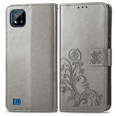 Coque Portefeuille Fleurs Livre Cuir Etui Clapet pour Realme C11 (2021) Gris