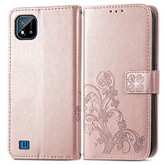 Coque Portefeuille Fleurs Livre Cuir Etui Clapet pour Realme C11 (2021) Or Rose