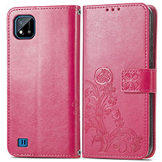 Coque Portefeuille Fleurs Livre Cuir Etui Clapet pour Realme C11 (2021) Rose Rouge