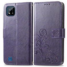 Coque Portefeuille Fleurs Livre Cuir Etui Clapet pour Realme C20 Violet