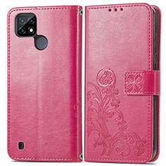 Coque Portefeuille Fleurs Livre Cuir Etui Clapet pour Realme C21 Rose Rouge