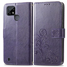 Coque Portefeuille Fleurs Livre Cuir Etui Clapet pour Realme C21 Violet