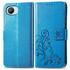 Coque Portefeuille Fleurs Livre Cuir Etui Clapet pour Realme C30 Bleu