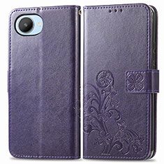 Coque Portefeuille Fleurs Livre Cuir Etui Clapet pour Realme C30 Violet