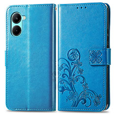 Coque Portefeuille Fleurs Livre Cuir Etui Clapet pour Realme C33 (2023) Bleu