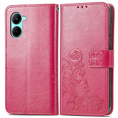 Coque Portefeuille Fleurs Livre Cuir Etui Clapet pour Realme C33 (2023) Rose Rouge