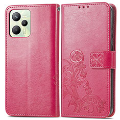 Coque Portefeuille Fleurs Livre Cuir Etui Clapet pour Realme C35 Rose Rouge