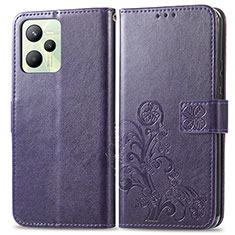 Coque Portefeuille Fleurs Livre Cuir Etui Clapet pour Realme C35 Violet