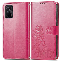 Coque Portefeuille Fleurs Livre Cuir Etui Clapet pour Realme GT 5G Rose Rouge