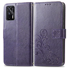 Coque Portefeuille Fleurs Livre Cuir Etui Clapet pour Realme GT 5G Violet