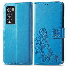 Coque Portefeuille Fleurs Livre Cuir Etui Clapet pour Realme GT Master Explorer 5G Bleu