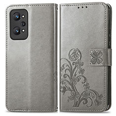 Coque Portefeuille Fleurs Livre Cuir Etui Clapet pour Realme GT Neo 3T 5G Gris