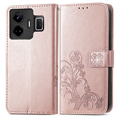 Coque Portefeuille Fleurs Livre Cuir Etui Clapet pour Realme GT Neo5 240W 5G Or Rose