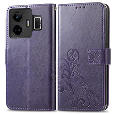 Coque Portefeuille Fleurs Livre Cuir Etui Clapet pour Realme GT Neo5 240W 5G Violet