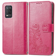 Coque Portefeuille Fleurs Livre Cuir Etui Clapet pour Realme Q3 5G Rose Rouge