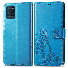 Coque Portefeuille Fleurs Livre Cuir Etui Clapet pour Realme V11 5G Bleu