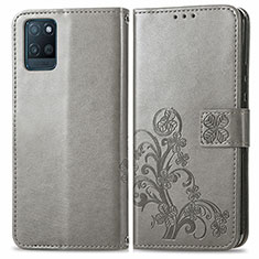 Coque Portefeuille Fleurs Livre Cuir Etui Clapet pour Realme V11 5G Gris