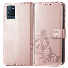 Coque Portefeuille Fleurs Livre Cuir Etui Clapet pour Realme V11 5G Or Rose