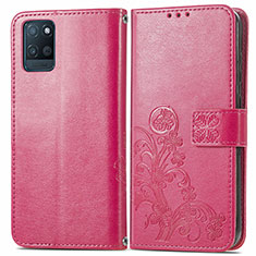 Coque Portefeuille Fleurs Livre Cuir Etui Clapet pour Realme V11 5G Rose Rouge