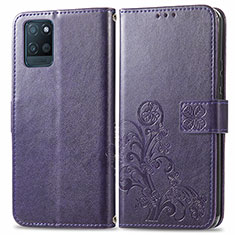 Coque Portefeuille Fleurs Livre Cuir Etui Clapet pour Realme V11 5G Violet