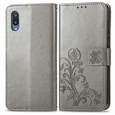 Coque Portefeuille Fleurs Livre Cuir Etui Clapet pour Samsung Galaxy A02 Gris