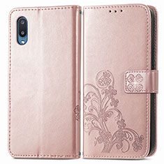 Coque Portefeuille Fleurs Livre Cuir Etui Clapet pour Samsung Galaxy A02 Rose