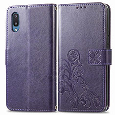 Coque Portefeuille Fleurs Livre Cuir Etui Clapet pour Samsung Galaxy A02 Violet