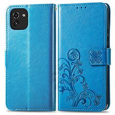 Coque Portefeuille Fleurs Livre Cuir Etui Clapet pour Samsung Galaxy A03 Bleu