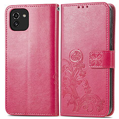 Coque Portefeuille Fleurs Livre Cuir Etui Clapet pour Samsung Galaxy A03 Rouge