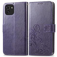 Coque Portefeuille Fleurs Livre Cuir Etui Clapet pour Samsung Galaxy A03 Violet