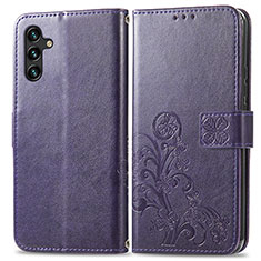 Coque Portefeuille Fleurs Livre Cuir Etui Clapet pour Samsung Galaxy A04s Violet