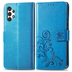 Coque Portefeuille Fleurs Livre Cuir Etui Clapet pour Samsung Galaxy A13 4G Bleu