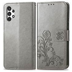 Coque Portefeuille Fleurs Livre Cuir Etui Clapet pour Samsung Galaxy A13 4G Gris