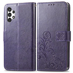 Coque Portefeuille Fleurs Livre Cuir Etui Clapet pour Samsung Galaxy A13 4G Violet