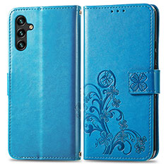 Coque Portefeuille Fleurs Livre Cuir Etui Clapet pour Samsung Galaxy A13 5G Bleu