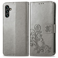 Coque Portefeuille Fleurs Livre Cuir Etui Clapet pour Samsung Galaxy A13 5G Gris