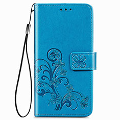 Coque Portefeuille Fleurs Livre Cuir Etui Clapet pour Samsung Galaxy A22 4G Bleu