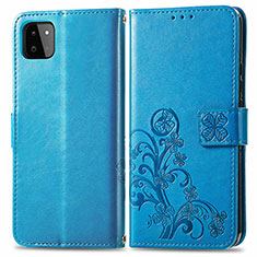 Coque Portefeuille Fleurs Livre Cuir Etui Clapet pour Samsung Galaxy A22 5G Bleu