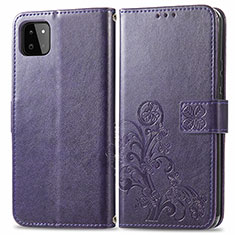 Coque Portefeuille Fleurs Livre Cuir Etui Clapet pour Samsung Galaxy A22 5G Violet