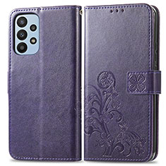 Coque Portefeuille Fleurs Livre Cuir Etui Clapet pour Samsung Galaxy A23 4G Violet