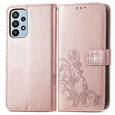 Coque Portefeuille Fleurs Livre Cuir Etui Clapet pour Samsung Galaxy A23 5G Rose