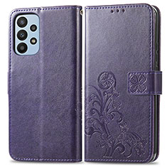 Coque Portefeuille Fleurs Livre Cuir Etui Clapet pour Samsung Galaxy A23 5G Violet