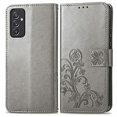 Coque Portefeuille Fleurs Livre Cuir Etui Clapet pour Samsung Galaxy A25 5G Gris